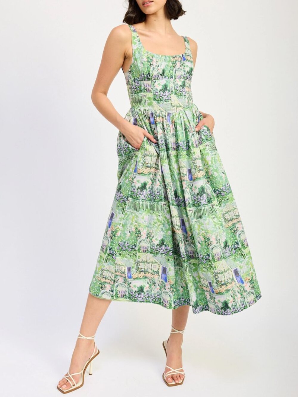 NWT En Saison Molly Corset Bodice Flared Midi Dress XL Cottagecore Fairycore